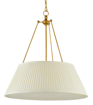 Lytham Pendant Light - Antique Gold Leaf Modern Fixture with Pleated Shade, Adjustable Height Design
