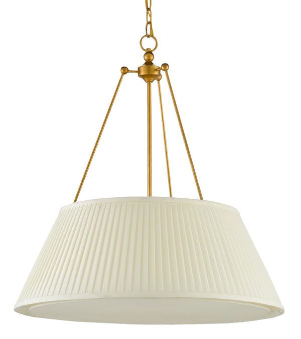 Lytham Pendant Light - Antique Gold Leaf Modern Fixture with Pleated Shade, Adjustable Height Design