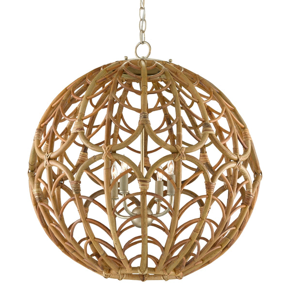 Cape Verde Orb Chandelier - Stunning Rattan Design with Silver Leaf Finish & Adjustable Height Options