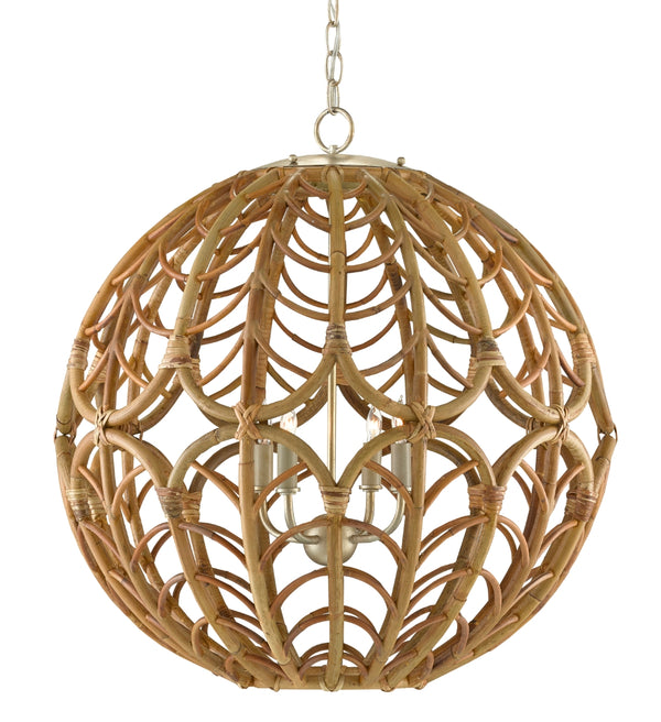 Cape Verde Orb Chandelier - Stunning Rattan Design with Silver Leaf Finish & Adjustable Height Options