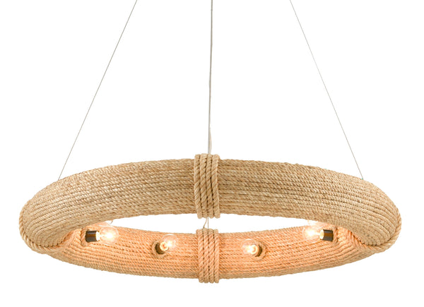 Portmeirion Nautical Chandelier - Elegant Wrought Iron & Abaca Rope Design, Adjustable Height, 6 Lights