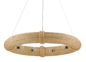 Portmeirion Nautical Chandelier - Elegant Wrought Iron & Abaca Rope Design, Adjustable Height, 6 Lights