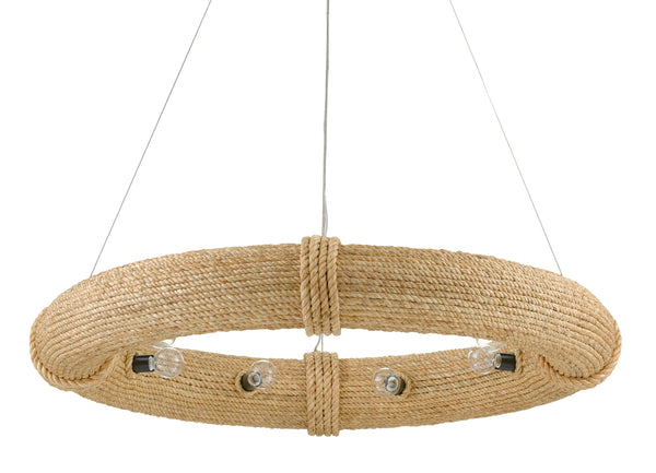 Portmeirion Nautical Chandelier - Elegant Wrought Iron & Abaca Rope Design, Adjustable Height, 6 Lights