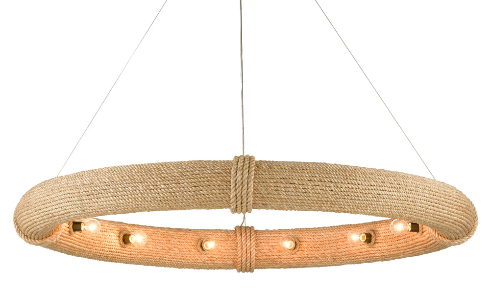 Portmeirion Large Nautical Chandelier with 12 Lights - Elegant Wrought Iron & Abaca Rope Design