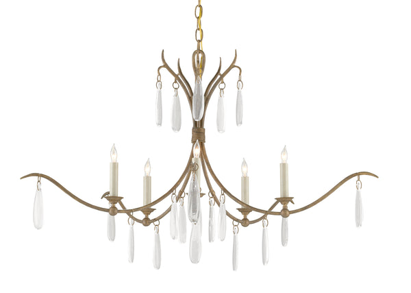 Marshallia Small Chandelier - Rustic Gold Wrought Iron with Faux Rock Crystal Elegance & Style