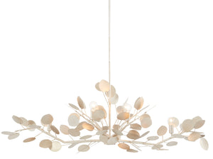 Lunaria Oval Chandelier - Contemporary Silver Leaf Design with Adjustable Height and 6 Lights