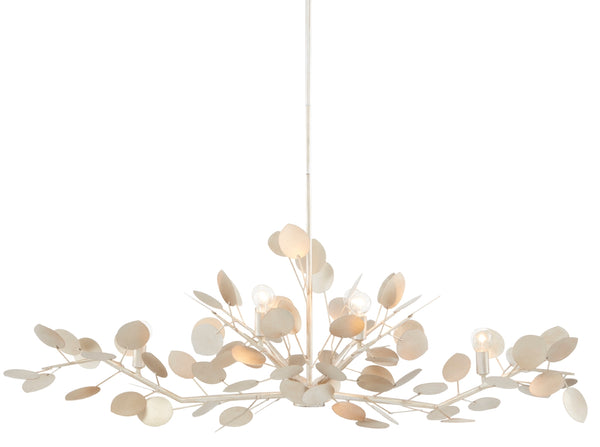 Lunaria Oval Chandelier - Contemporary Silver Leaf Design with Adjustable Height and 6 Lights
