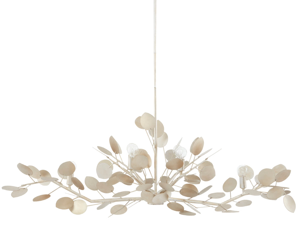 Lunaria Oval Chandelier - Contemporary Silver Leaf Design with Adjustable Height and 6 Lights