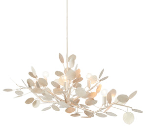 Lunaria Oval Chandelier - Contemporary Silver Leaf Design with Adjustable Height and 6 Lights