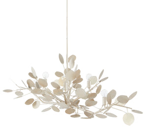 Lunaria Oval Chandelier - Contemporary Silver Leaf Design with Adjustable Height and 6 Lights
