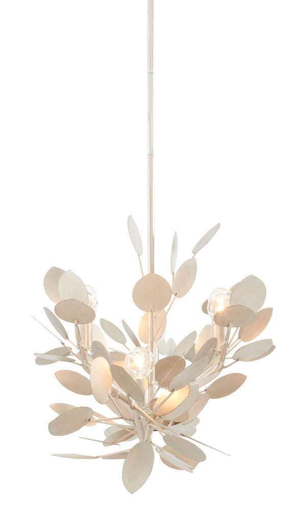 Lunaria Oval Chandelier - Contemporary Silver Leaf Design with Adjustable Height and 6 Lights