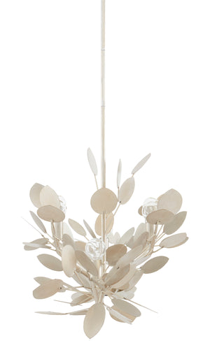 Lunaria Oval Chandelier - Contemporary Silver Leaf Design with Adjustable Height and 6 Lights