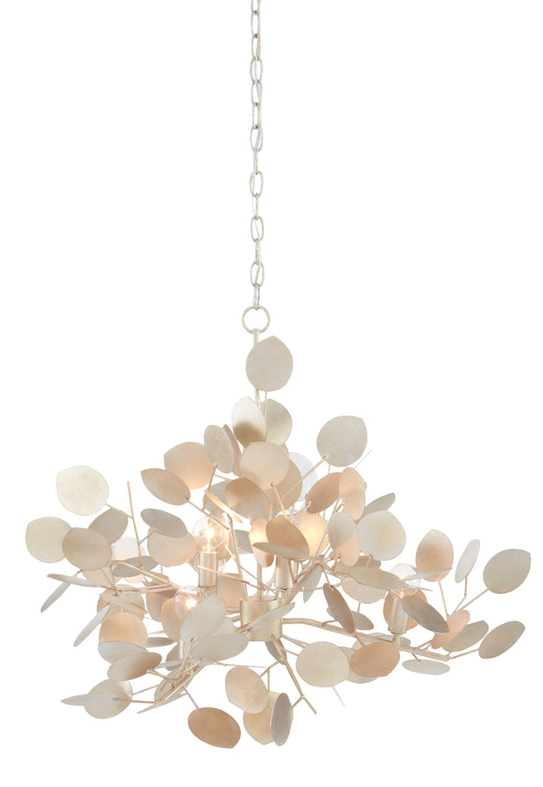 Lunaria Chandelier - Elegant Silver Leaf Design with Adjustable Height & Stunning Light Reflection