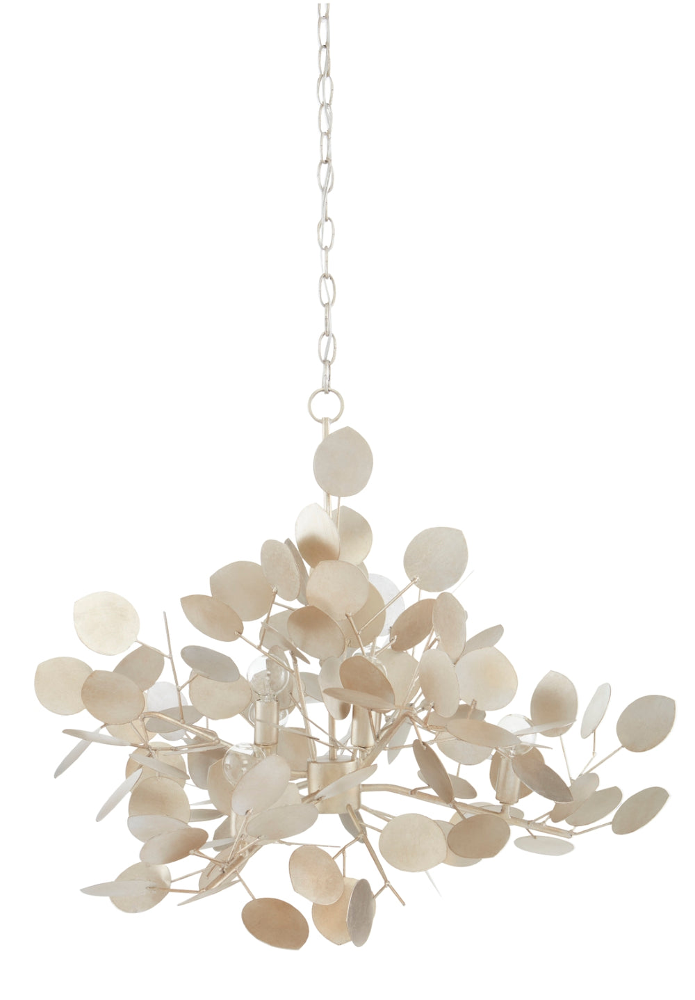 Lunaria Chandelier - Elegant Silver Leaf Design with Adjustable Height & Stunning Light Reflection