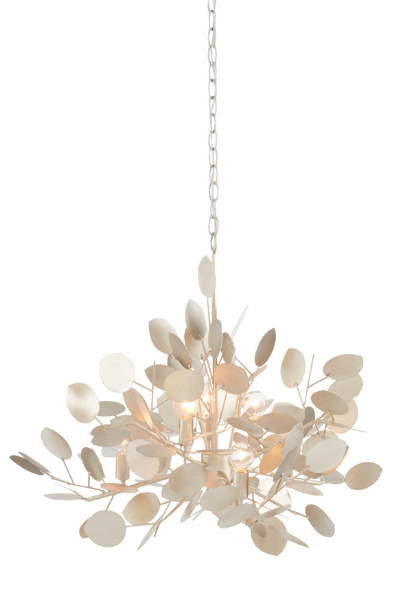 Lunaria Chandelier - Elegant Silver Leaf Design with Adjustable Height & Stunning Light Reflection