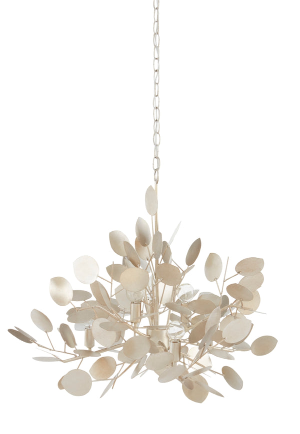 Lunaria Chandelier - Elegant Silver Leaf Design with Adjustable Height & Stunning Light Reflection