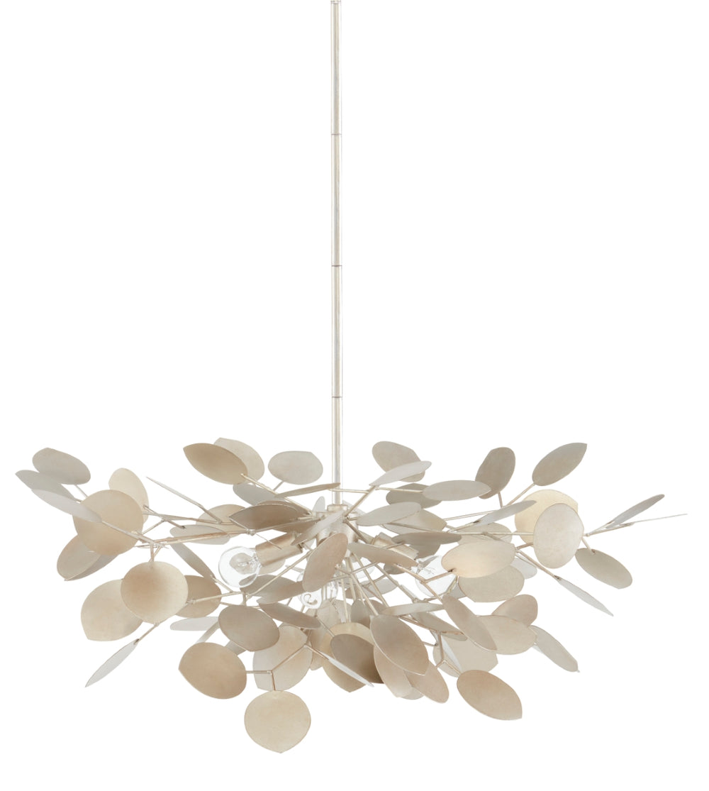 Lunaria Small Chandelier - Contemporary Silver Leaf Design with Adjustable Height for Elegant Spaces