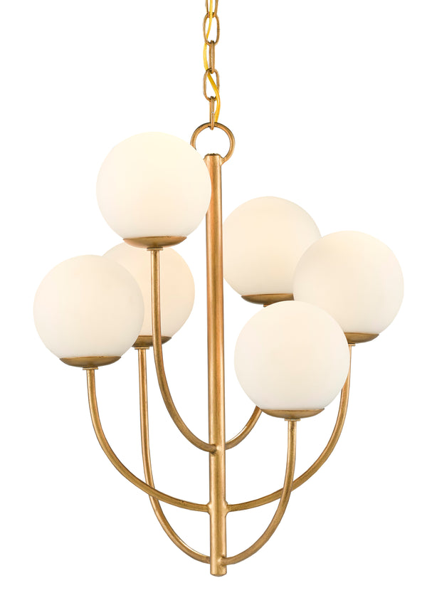 Sunnylands Chandelier - Chic Mid-Century Modern Design with Brass Finish & White Glass Globes, Adjustable