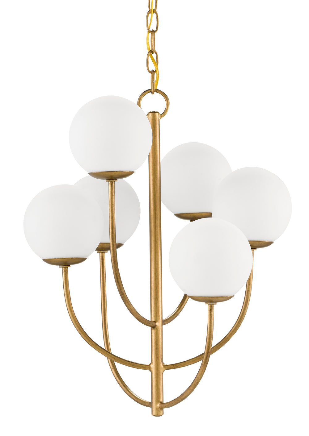 Sunnylands Chandelier - Chic Mid-Century Modern Design with Brass Finish & White Glass Globes, Adjustable