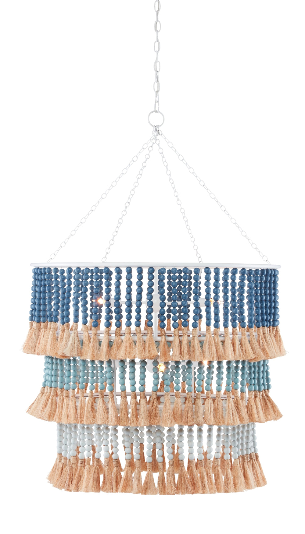 St. Barts Blue Chandelier - Handcrafted Wood Bead Lighting, Ocean-Inspired Elegance for Any Space