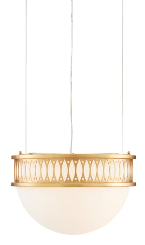 Lola Pendant by Bunny Williams - Elegant Gold Leaf Design with Adjustable Milk Glass Diffuser Lighting
