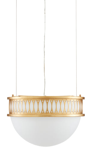 Lola Pendant by Bunny Williams - Elegant Gold Leaf Design with Adjustable Milk Glass Diffuser Lighting