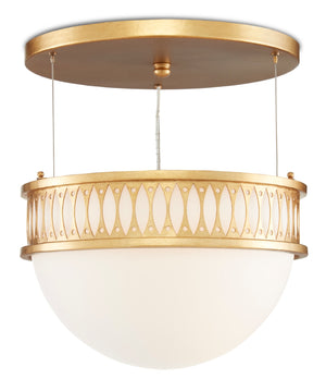Lola Pendant by Bunny Williams - Elegant Gold Leaf Design with Adjustable Milk Glass Diffuser Lighting