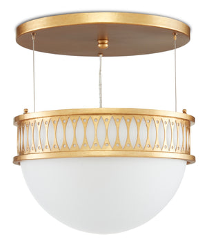 Lola Pendant by Bunny Williams - Elegant Gold Leaf Design with Adjustable Milk Glass Diffuser Lighting