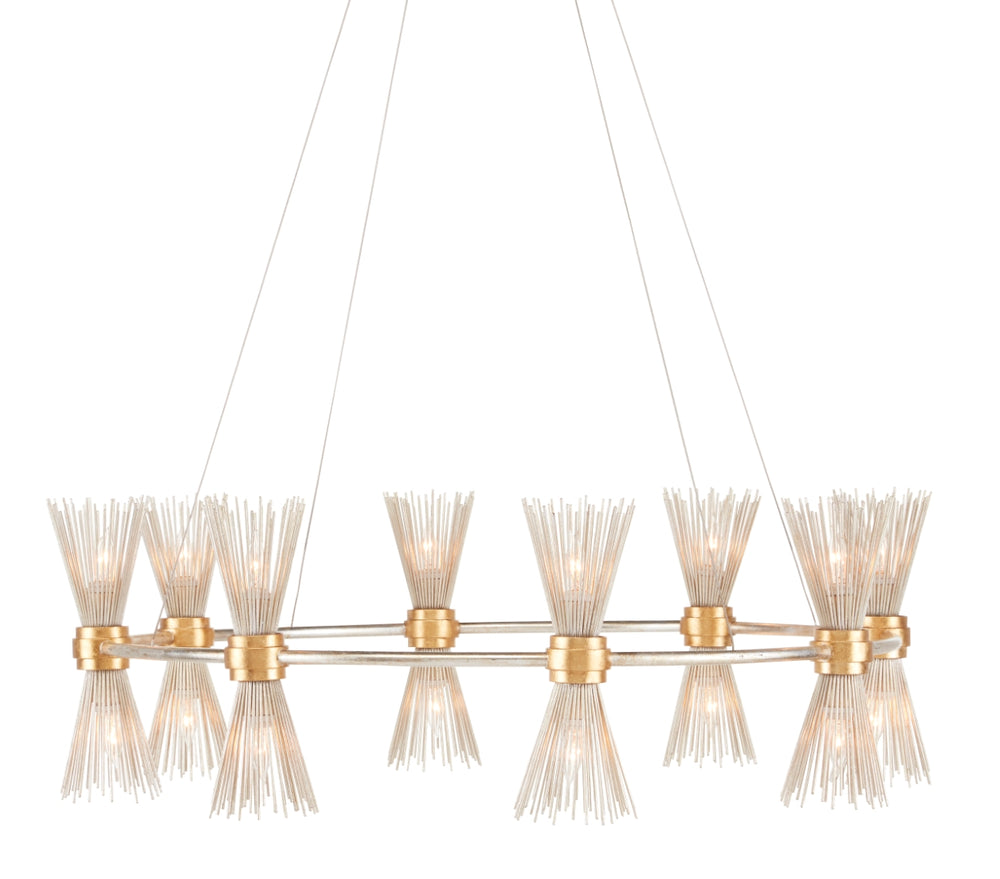 Novatude Chandelier - Stunning Wrought Iron Design with Antique Gold & Silver Leaf Finishes, 33.75"