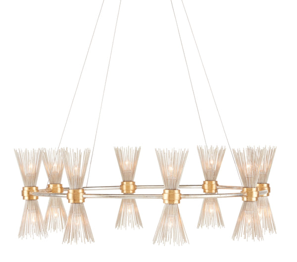 Novatude Chandelier - Stunning Wrought Iron Design with Antique Gold & Silver Leaf Finishes, 33.75"