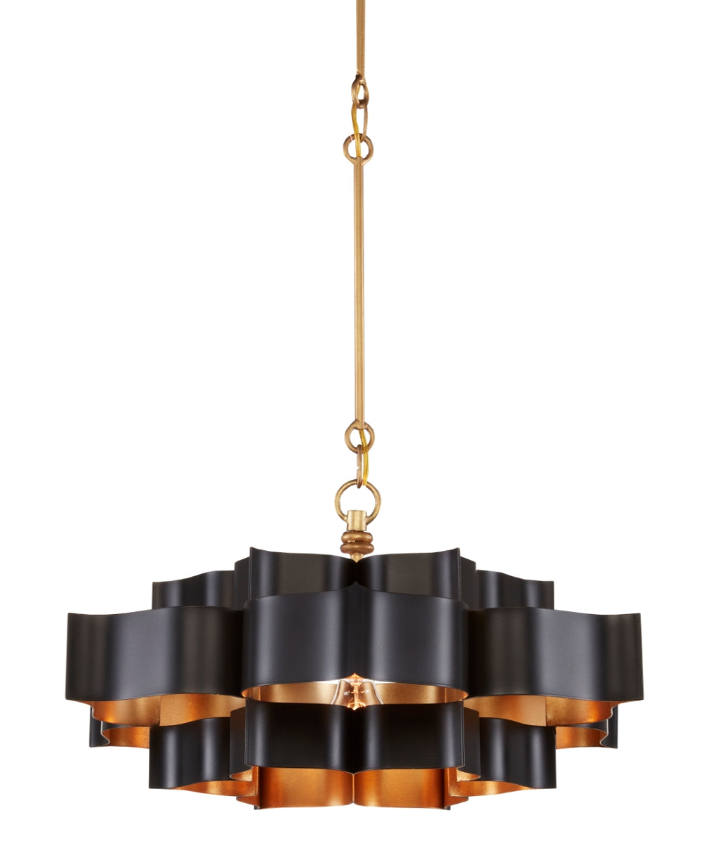 Grand Lotus Black Small Chandelier - Elegant Wrought Iron Design with Satin Black & Gold Leaf Finish