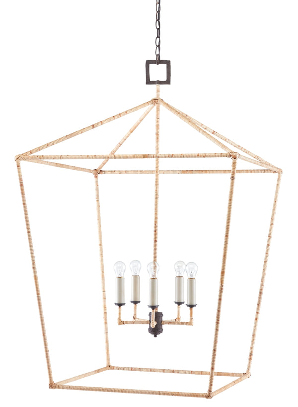 Denison Rattan Grande Lantern Chandelier - Stylish Wrought Iron & Natural Rattan for Elegant Spaces