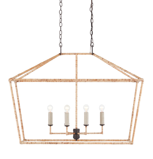 Denison Rattan Rectangular Lantern - Stylish Hammered Iron in Mole Black, Adjustable Height & Design