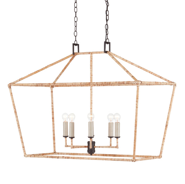 Denison Rattan Rectangular Lantern - Stylish Hammered Iron in Mole Black, Adjustable Height & Design
