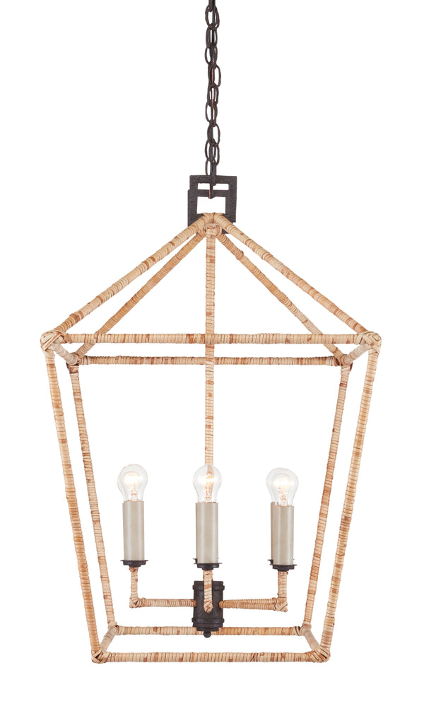 Denison Rattan Rectangular Lantern - Stylish Hammered Iron in Mole Black, Adjustable Height & Design