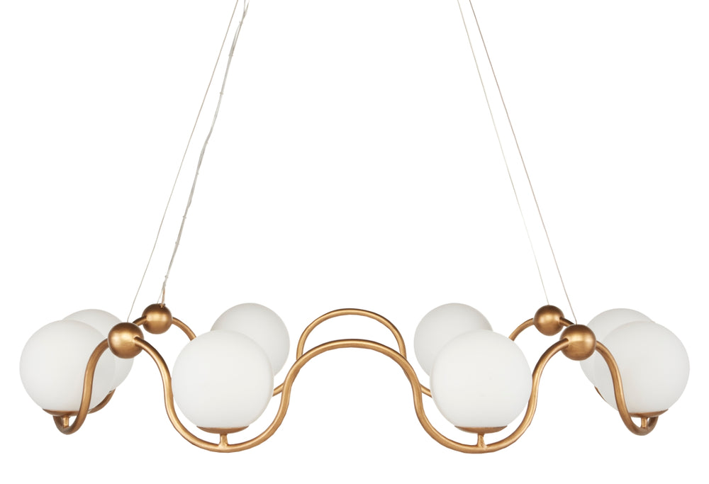 Equilibrium Gold Chandelier with Elegant White Glass Globes - Adjustable Height & Milano Style