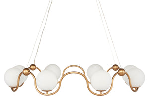 Equilibrium Gold Chandelier with Elegant White Glass Globes - Adjustable Height & Milano Style