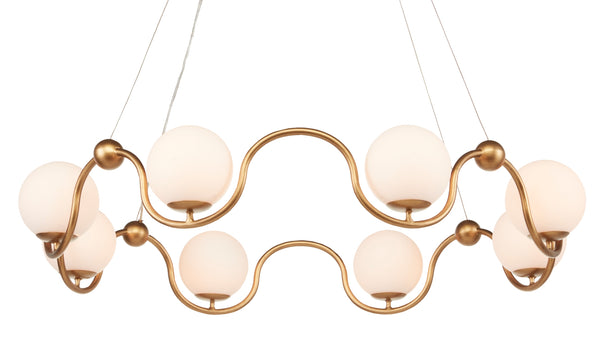 Equilibrium Gold Chandelier with Elegant White Glass Globes - Adjustable Height & Milano Style