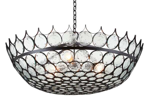 Augustus Chandelier - Elegant Recycled Glass & Wrought Iron Design, Adjustable Height for Stunning Spaces