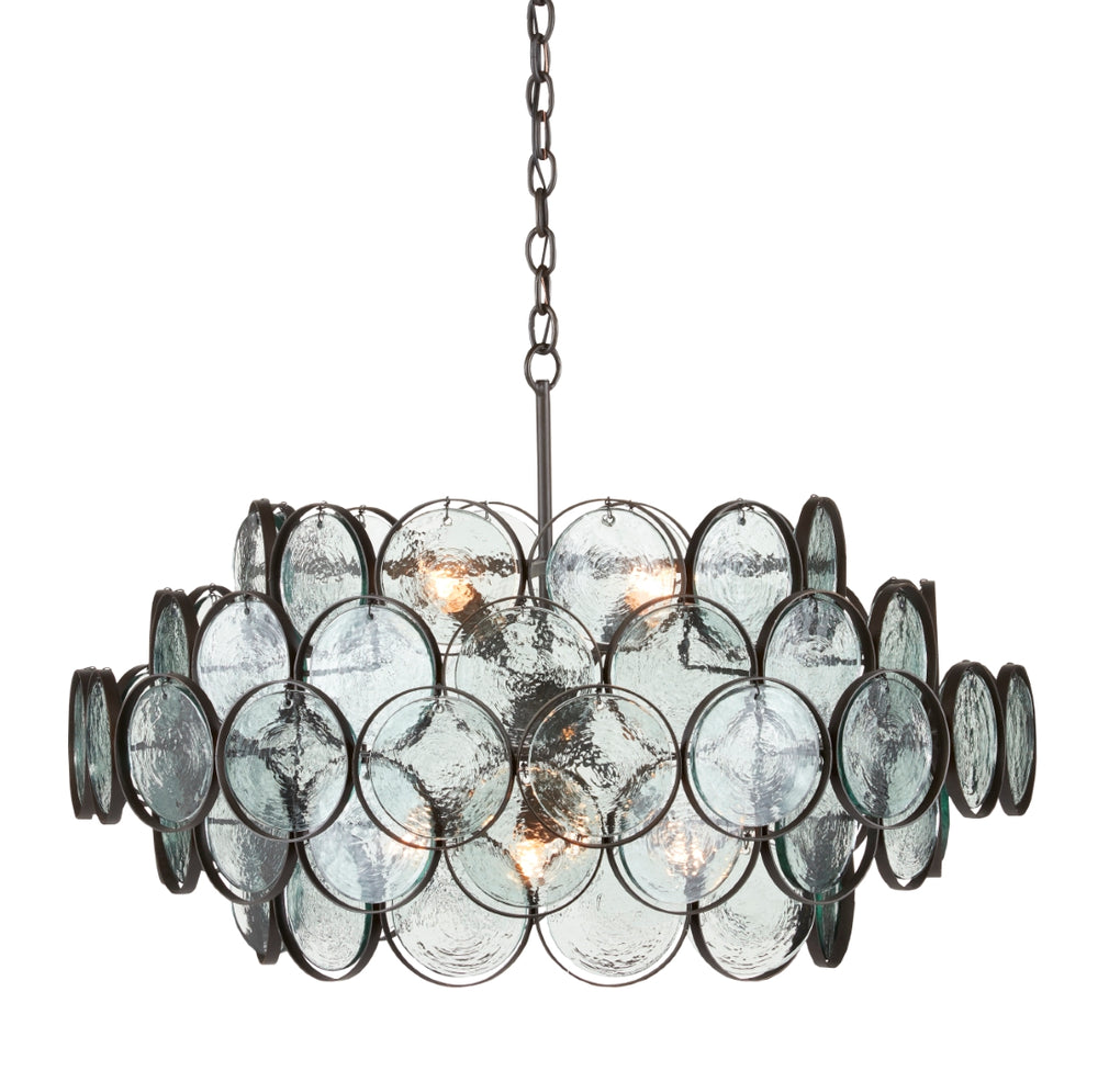 Galahad Small Chandelier - Elegant Bronze Iron Frame with Recycled Glass Discs for Stunning Lighting