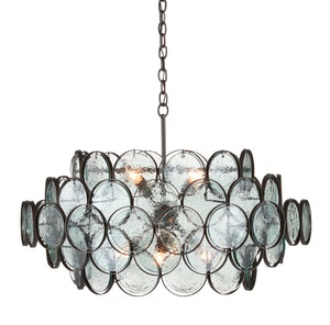 Galahad Small Chandelier - Elegant Bronze Iron Frame with Recycled Glass Discs for Stunning Lighting