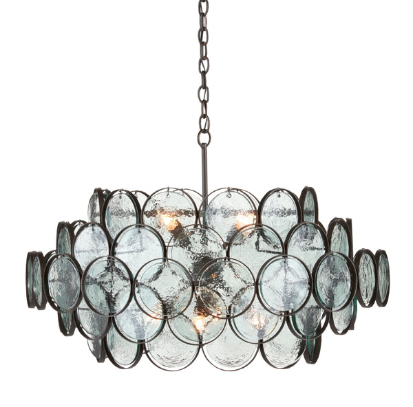 Galahad Small Chandelier - Elegant Bronze Iron Frame with Recycled Glass Discs for Stunning Lighting