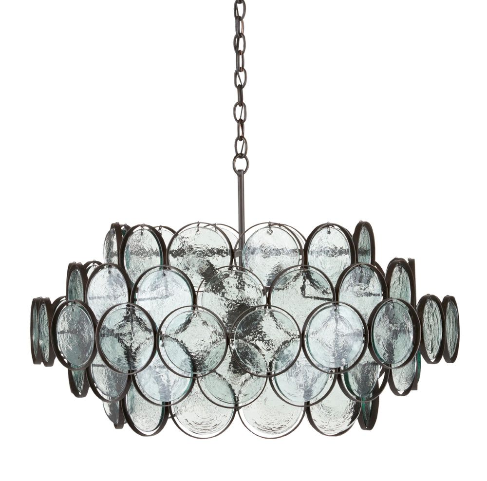 Galahad Small Chandelier - Elegant Bronze Iron Frame with Recycled Glass Discs for Stunning Lighting