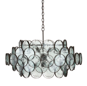 Galahad Small Chandelier - Elegant Bronze Iron Frame with Recycled Glass Discs for Stunning Lighting