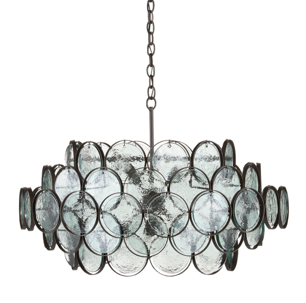 Galahad Small Chandelier - Elegant Bronze Iron Frame with Recycled Glass Discs for Stunning Lighting