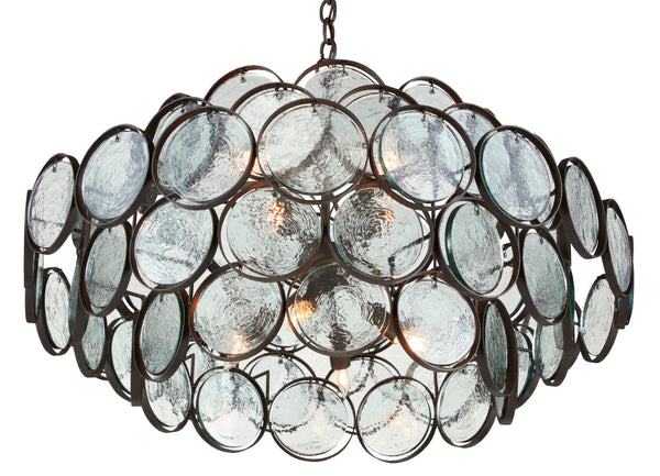 Galahad Small Chandelier - Elegant Bronze Iron Frame with Recycled Glass Discs for Stunning Lighting