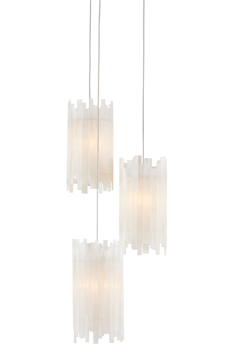 Escenia 3-Light Multi-Drop Pendant Light - Selenite Shades with Silver Finish, Adjustable Height Design