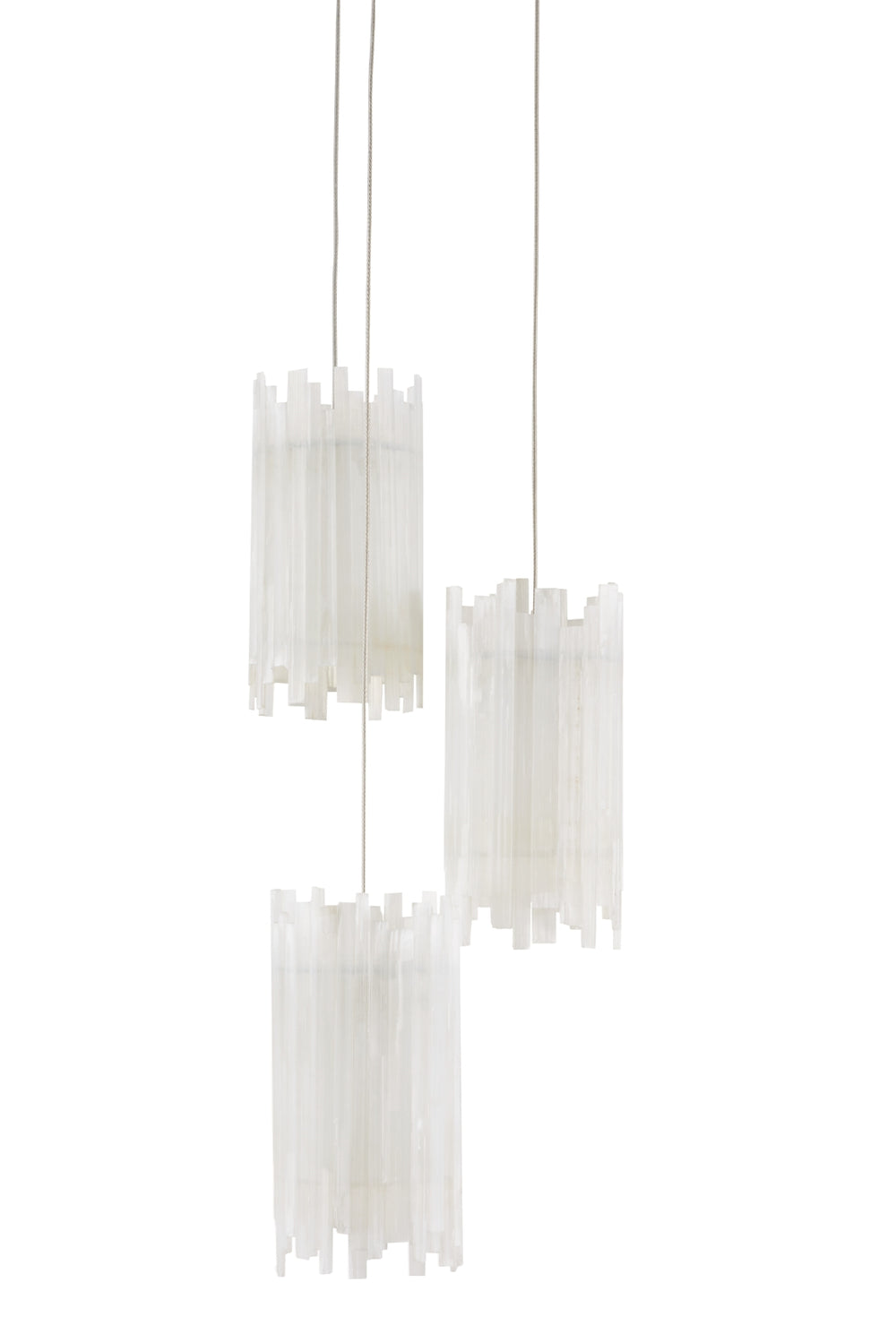 Escenia 3-Light Multi-Drop Pendant Light - Selenite Shades with Silver Finish, Adjustable Height Design