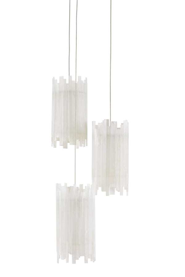 Escenia 3-Light Multi-Drop Pendant Light - Selenite Shades with Silver Finish, Adjustable Height Design