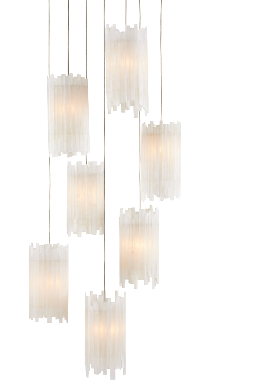 Escenia 7-Light Multi-Drop Pendant - Natural Selenite Shades with Adjustable Silver Metal Stems